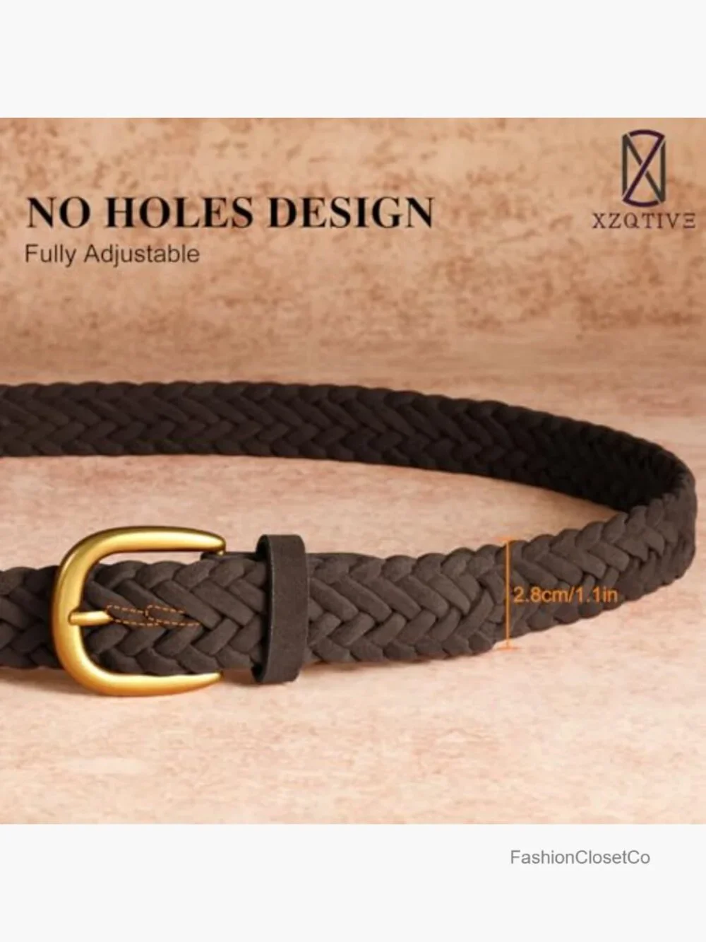 Adjustable Braided Suede Belt with Gold Buckle